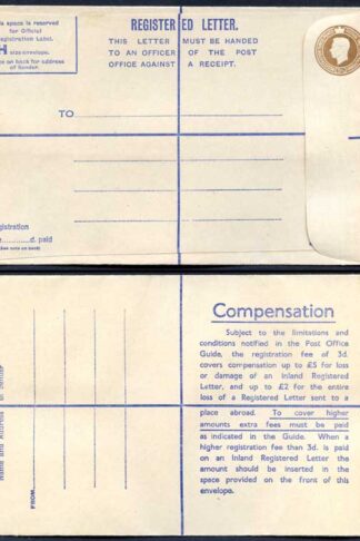 RP66 KGVI 5 1/2d Registered Envelope Size H Type RF 15 Mint