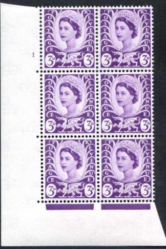 Wales XW1 3d Deep Lilac Crowns Wmk Cream Paper Cyl 1 No Dot Block 6