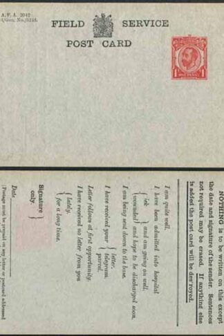 FCP2 KGV 1d Forces Issue Postcard on Bluish-Grey Card Mint