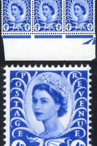 Wales XW5 4d Ultramarine Crowns Wmk 21 Examples in Blocks and Strips