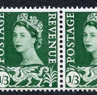 Wales XW15 1/3 Green Crowns Wmk Whiter Paper U/M Strip 3