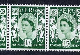 Scotland XS22 1/3 Green Crowns Wmk Cream Paper U/M Marginal Strip 3