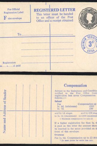 RP83 QEII 1/9 Grey + 3d Blue Registered Envelope Size F Mint with Wrapper