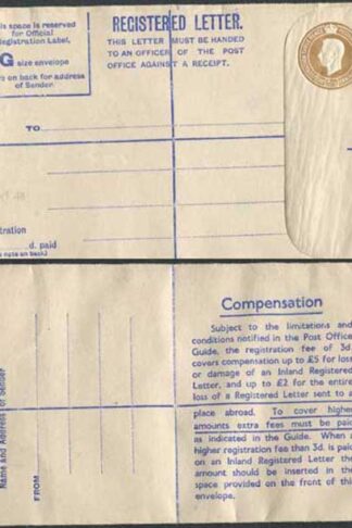 RP66 KGVI 5 1/2 Brown Registered Envelope Size G Mint