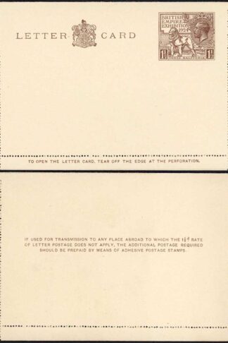 LCP10 KGV 1924 Wembley 1 1/2dLetter Card Superb Mint