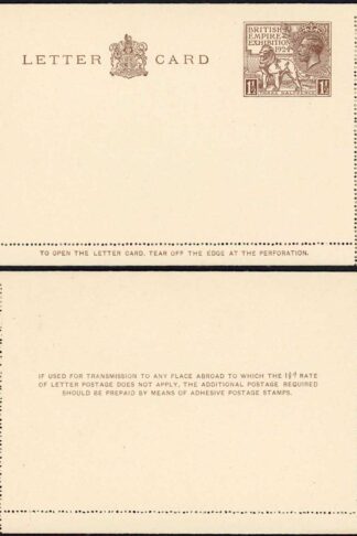 LCP10 KGV 1924 Wembley 1 1/2dLetter Card Superb Mint
