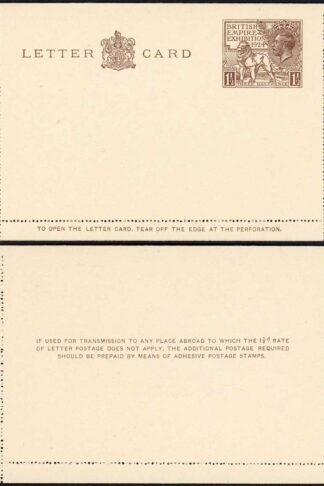 LCP10 KGV 1924 Wembley 1 1/2dLetter Card Superb Mint