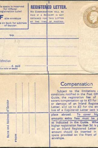 RP63 KGVI 5 1/2d Brown Post Office Issue Registered Envelope Size F Mint