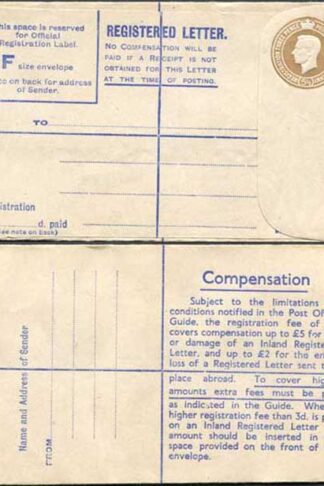 RP63 KGVI 5 1/2d Brown Post Office Issue Registered Envelope Size F Mint