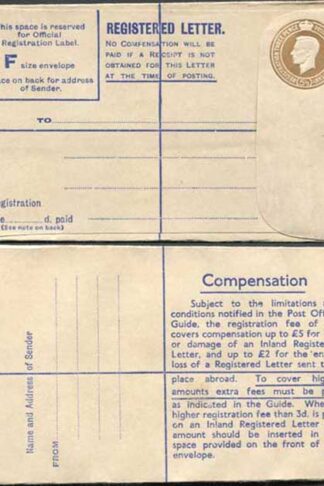 RP63 KGVI 5 1/2d Brown Post Office Issue Registered Envelope Size F Mint