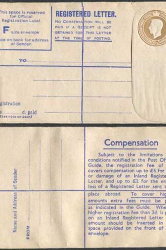 RP63 KGVI 5 1/2d Brown Post Office Issue Registered Envelope Size F Mint