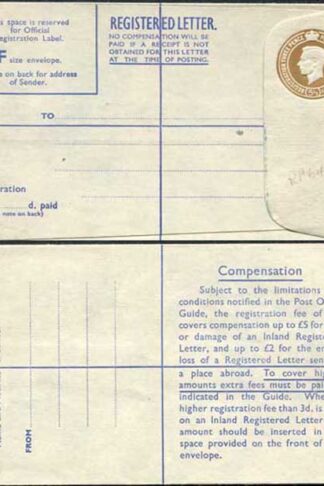 RP64 KGVI 5 1/2d Registered Envelope Size F Blue Lining Imprint P A and Co Ltd