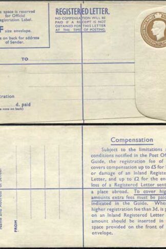 RP64 KGVI 5 1/2d Registered Envelope Size F Blue Lining Imprint P A and Co Ltd