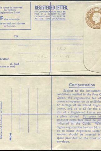 RP64 KGVI 5 1/2d Registered Envelope Size F Blue Lining Imprint P A and Co Ltd