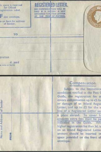 RP64 KGVI 5 1/2d Registered Envelope Size F Blue Lining Imprint P A and Co Ltd