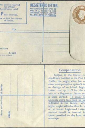 RP64 KGVI 5 1/2d Registered Envelope Size F Blue Lining Imprint P A and Co Ltd