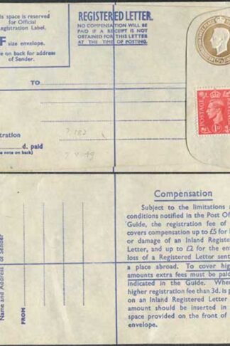 RP64 KGVI 5 1/2d Registered Envelope Size F Blue Lining Imprint P A and Co Ltd