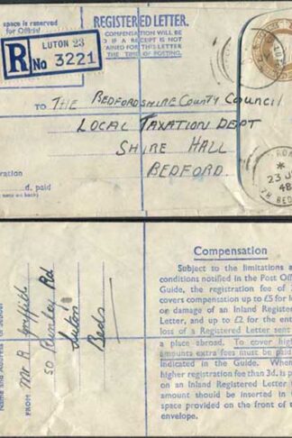 RP64 KGVI 5 1/2d Registered Envelope Size F Blue Lining Used