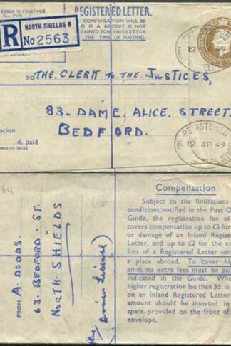 RP64 KGVI 5 1/2d Registered Envelope Size F Blue Lining Used