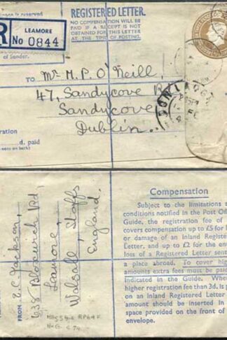 RP64 KGVI 5 1/2d Registered Envelope Size F Blue Lining Used