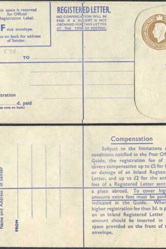 RP64 KGVI 5 1/2d Registered Envelope Size F Blue Lining Used