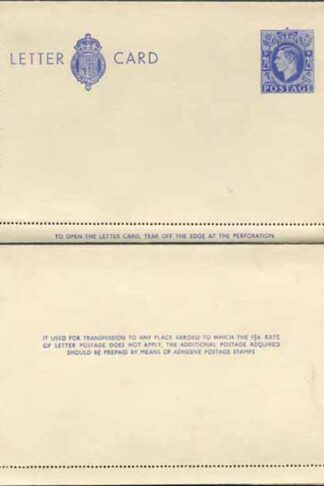 LCP15a KGVI 2 1/2d Blue Letter Card 1 1/2d on reverse Gummed on Front Mint