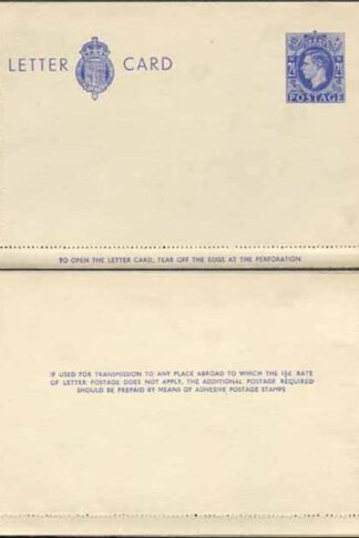 LCP15a KGVI 2 1/2d Blue Letter Card 1 1/2d on reverse Gummed on Front Mint