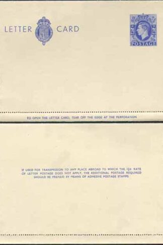 LCP15a KGVI 2 1/2d Blue Letter Card 1 1/2d on reverse Gummed on Front Mint