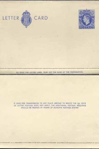 LCP15a KGVI 2 1/2d Blue Letter Card 1 1/2d on reverse Gummed on Front Mint