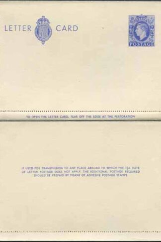 LCP15a KGVI 2 1/2d Blue Letter Card 1 1/2d on reverse Gummed on Front Mint
