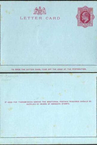 LCP3a KEVII 1d Carmine Letter Card McCorquodale Printing Mint Blue Card