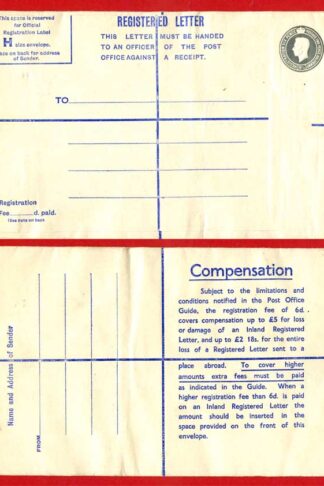 RP71 KGVI 8 1/2d Grey Registered Envelope Size H Fee of 6d on Reverse Mint
