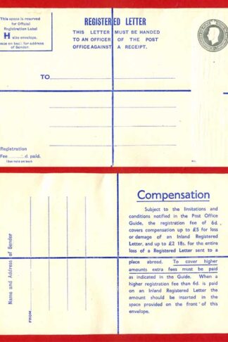 RP71 KGVI 8 1/2d Grey Registered Envelope Size H Fee of 6d on Reverse Mint