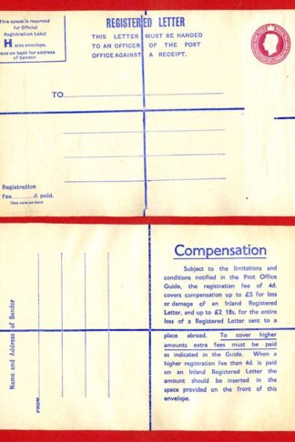 RP69 KGVI 4 1/2d Puce Registered Envelope Size H 18s on reverse Mint