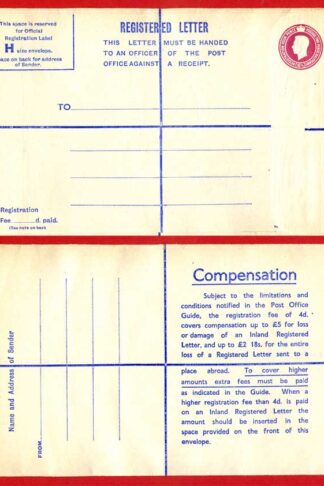 RP69 KGVI 4 1/2d Puce Registered Envelope Size H 18s on reverse Mint