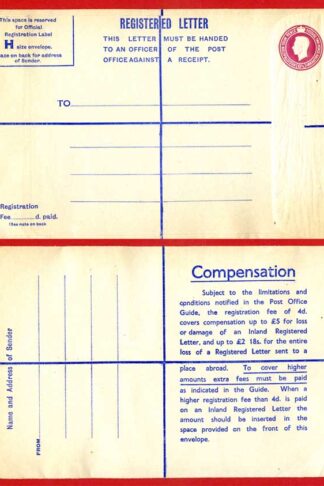 RP69 KGVI 4 1/2d Puce Registered Envelope Size H 18s on reverse Mint