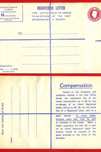 RP69 KGVI 4 1/2d Puce Registered Envelope Size H 18s on reverse Mint