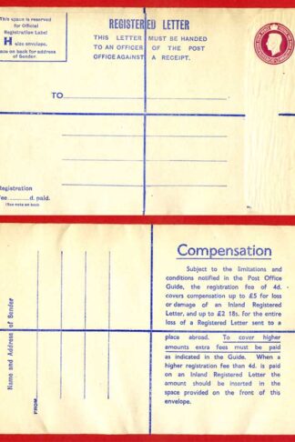 RP69 KGVI 4 1/2d Puce Registered Envelope Size H 18s on reverse Mint