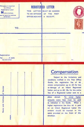 RP69 KGVI 4 1/2d Puce Registered Envelope Size H 18s on reverse Mint