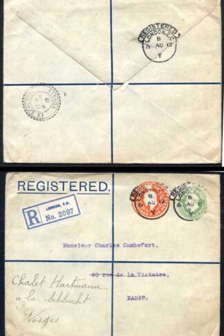 ESC681 KEVII 1/2d yellow Green and 4d Stamped to Order Registered Envelope Used