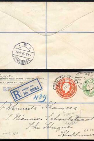 ESC681 KEVII 1/2d yellow Green and 4d Stamped to Order Registered Envelope Used