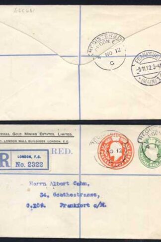 ESC681 KEVII 1/2d yellow Green and 4d Stamped to Order Registered Envelope Used