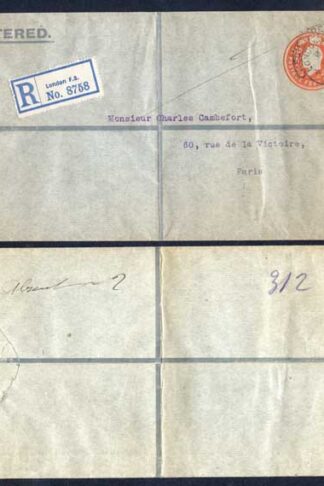 ESC681 KEVII 1/2d yellow Green and 4d Stamped to Order Registered Envelope Used