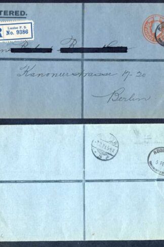 ESC681 KEVII 1/2d yellow Green and 4d Stamped to Order Registered Envelope Used