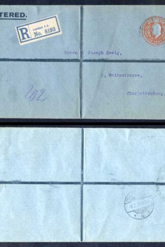 ESC681 KEVII 1/2d yellow Green and 4d Stamped to Order Registered Envelope Used