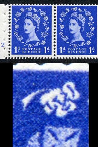 SB22a 1d Wmk Tudor Cyl 2 No Dot Booklet Pane of 2 with Shamrock Flaw U/M