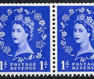 SB22 QEII 1d Wmk Tudor Booklet Pane of Two Perf Type I (1/2v) U/M Good Perfs