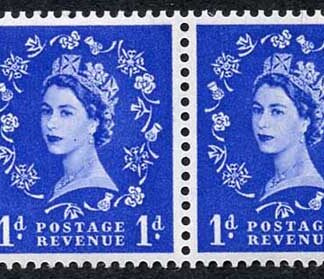 SB22 QEII 1d Wmk Tudor Booklet Pane of Two Perf Type I (1/2v) U/M Good Perfs