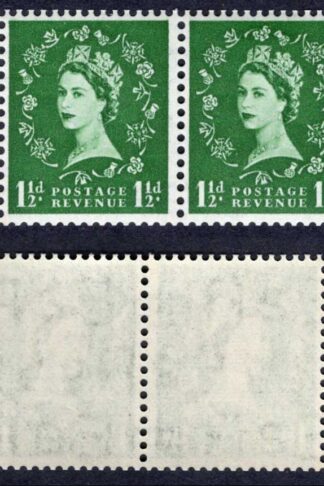 SB61 QEII 1 1/2d Wmk Tudor Booklet Pane of Two Cylinder 9 dot Daffodil Flaw
