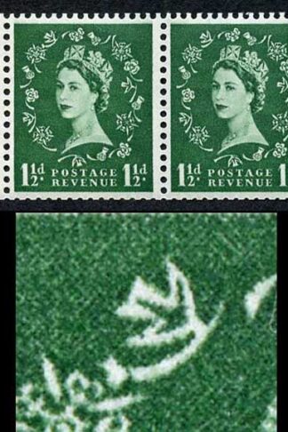 SB61a 1 1/2d Wmk Tudor Cyl 9 Dot Perf E Daffodil Flaw Booklet Pane of 2 U/M